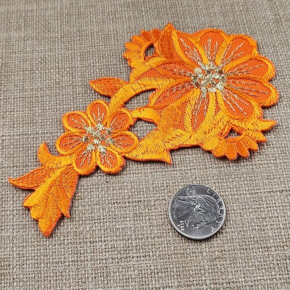 Leaf Shape Patches Embroidery Iron On Orange Patches Set of 2 - Picture 4 of 7